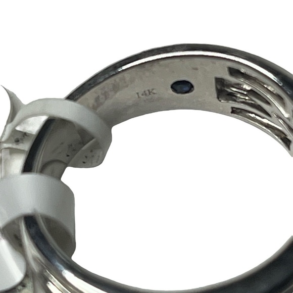 Vera Wang Men's 1/20 CT. T.W. Diamond Four Stone Wedding Band in 14K White Gold - Picture 12 of 14